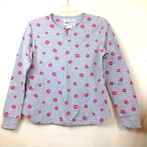 French Jenny Grey Lipstick Long Sleeve Sleep Wear Shirt Large